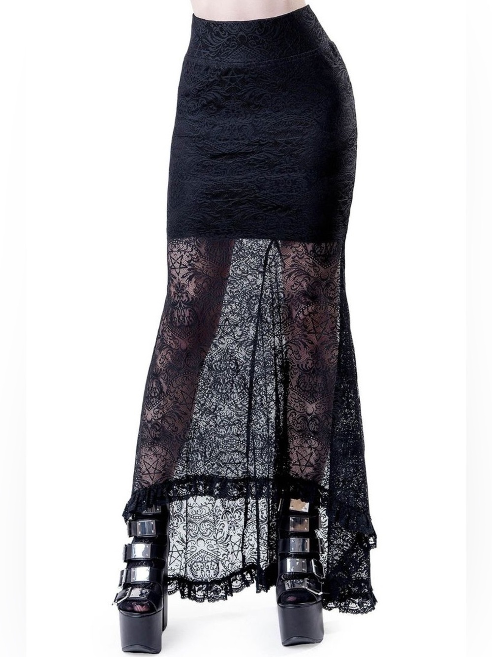 Killstar Rosa Lace Maxi Skirt Black Sheer Gothic Alternative Size XS